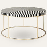 Maaya Brass Bone Inlay Round Base Coffee Table Black